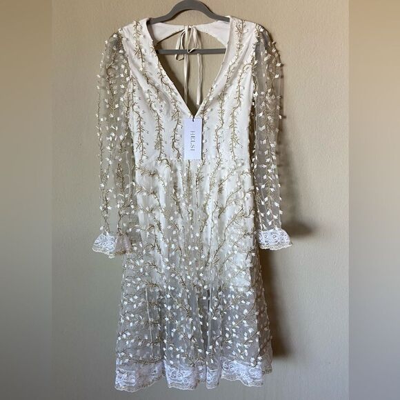 NWT Helsi Ella Midi White Dress Embroidered Long Sleeve Deep Size M - Picture 6 of 11